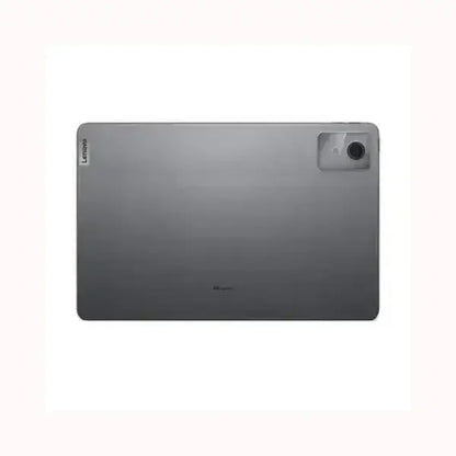 Retro di lenovo tablet grigio con fotocamera posteriore angolata logo laterale design sottile