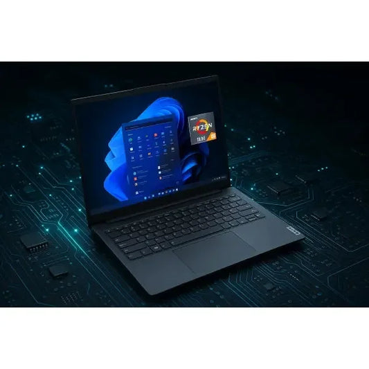 Notebook LENOVO NB con display brillante e processore Ryzen in un ambiente tecnologico