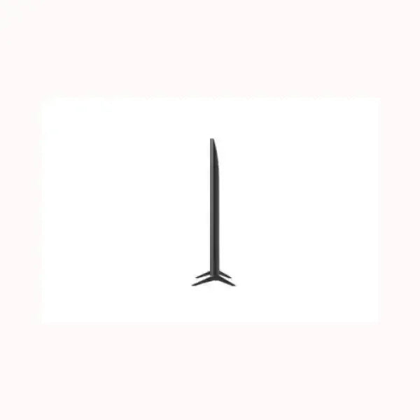 Profilo laterale di LG TV nero ultra sottile con supporto a V e design minimal per salotto