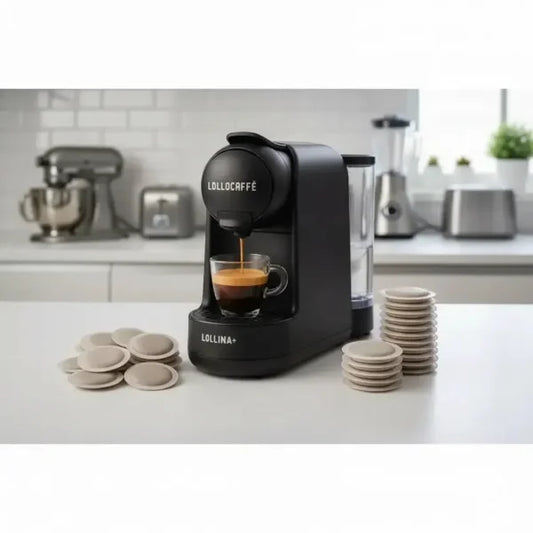 Macchina da caffè Lollocaff Lollina+ con tazza di espresso e cialde gia pronte