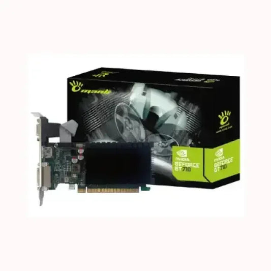 Scheda video MANLI Nvidia GeForce GT 710 con confezione nera e dettagli verdi