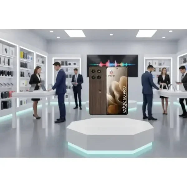 Smartphone Motorola Edge 60 Pro in esposizione con design elegante in un negozio moderno