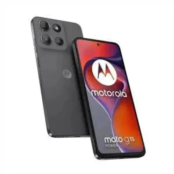 Smartphone Motorola Moto G15 con fotocamera tripla e design elegante in superficie nera