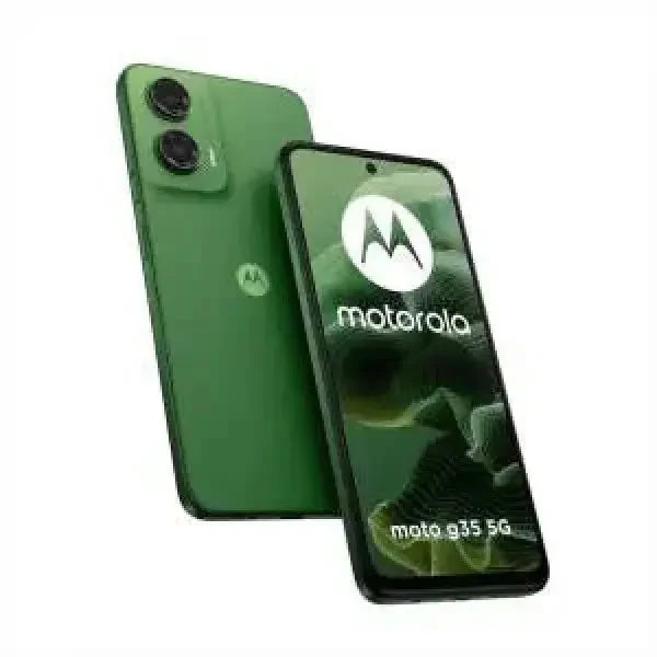 Smartphone Motorola Moto G35 verde con doppia fotocamera e design elegante