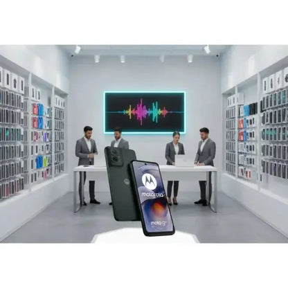 Smartphone Motorola Moto G55 in vista frontale con design moderno e display luminoso in negozio tecnologico