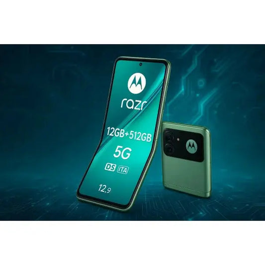 Motorola Razr 50 Ultra 12+512GB 6.9" 5G Spring Green DS ITA con sfondo elettronico e tecnologico
