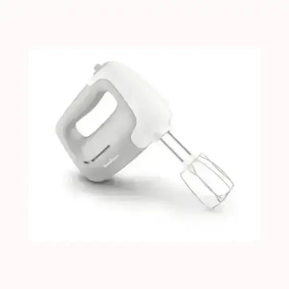 Frullatore MOULINEX bianco e grigio con impugnatura ergonomica e fruste in acciaio inox