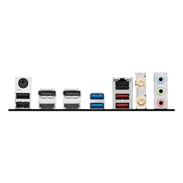 Pannello posteriore della scheda madre MSI con porte USB, audio e video per connessioni complete