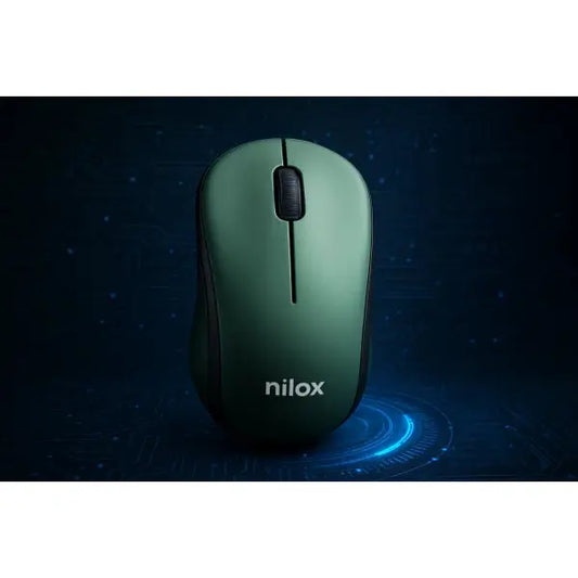 Nilox Mouse Wireless colore Green con sfondo informatico
