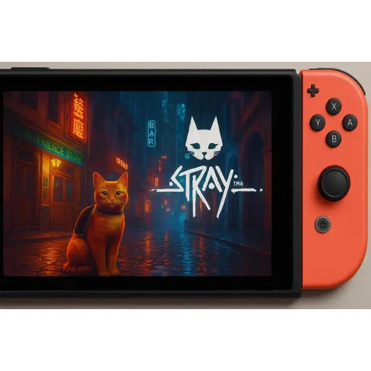 Nintendo Switch Stray EU con un'immagine del gioco di avventura felina su schermo