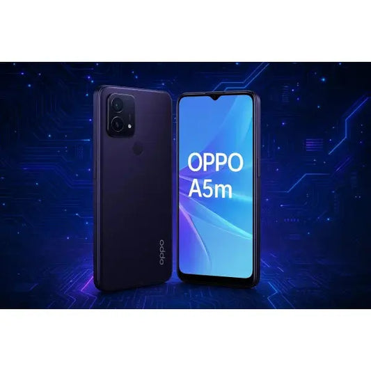 Smartphone OPPO A5m in viola con schermo grande e design elegante