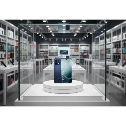Smartphone OPPO A6 Pro esposto in vetrina con design elegante e moderno in un negozio di tecnologia