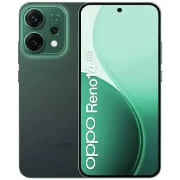 Smartphone OPPO Reno 14 con design elegante e display AMOLED da 6,4 pollici in verde