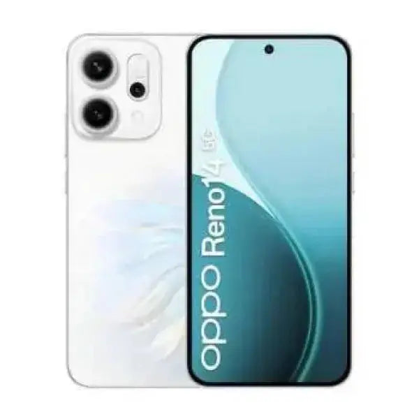 Smartphone OPPO Reno 14 con display senza bordi e fotocamere innovative in bianco lucido