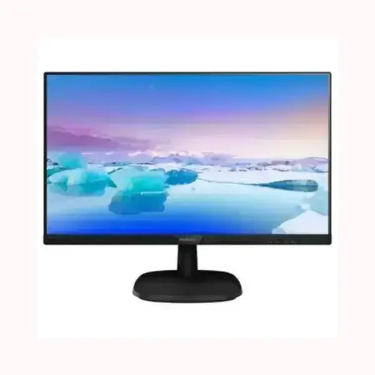 Monitor PHILIPS a schermo piatto con immagini di paesaggio ghiacciato e supporto nero