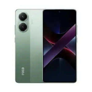 Smartphone POCO verde con doppia fotocamera e display a tutto schermo