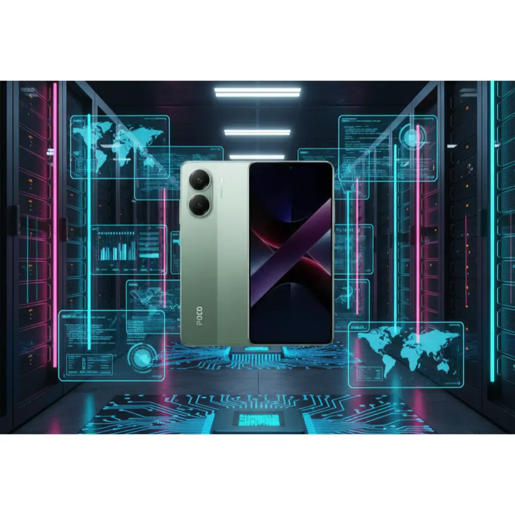 Smartphone POCO in verde con display ampio e design moderno, ideale per utenti tecnologici