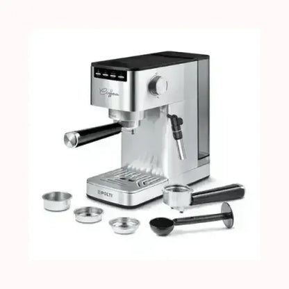 Macchina da caffè POLTI in acciaio inox con accessori inclusi per espresso e cappuccino
