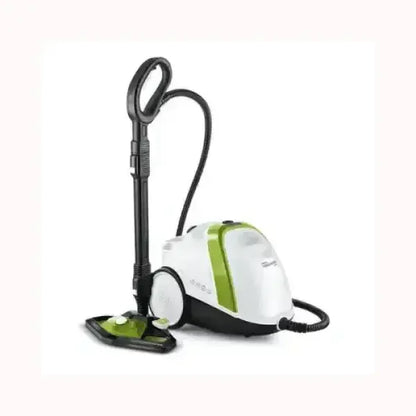 Aspirapolvere Polti bianco e verde con tubo flessibile e spazzola rettangolare per pulizia efficace