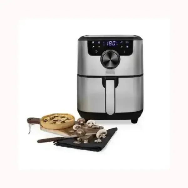 Friggitrice PRINCESS in acciaio inox con controllo digitale e ciambella dolce accanto