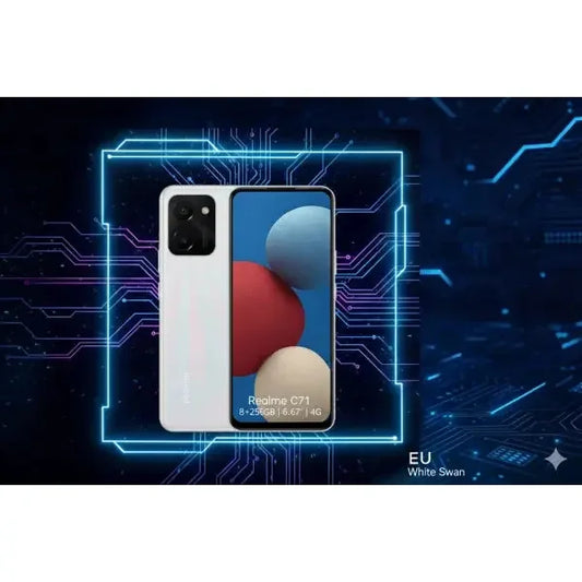 Smartphone Realme C71 in bianco, display da 6.67 pollici e 8 GB di RAM, design moderno