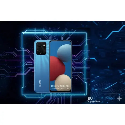 Smartphone Realme Note 60 in blu viaggiatore con display da 6,75 pollici e 4G di connettività 