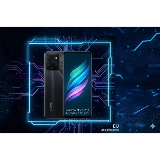 Smartphone Realme Note 70T in Obsidian Black con display da 6,7 pollici e 256GB di memoria interna