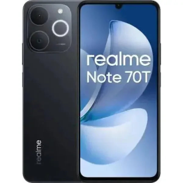 Smartphone Realme Note 70T con schermo ampio e design elegante, disponibile in colorazione nera