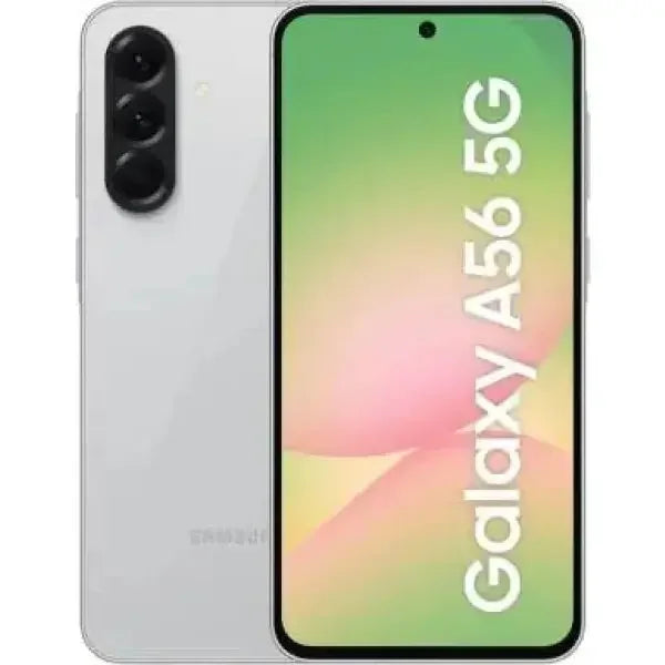 Smartphone Samsung Galaxy A56 5G con display grande e design elegante in bianco