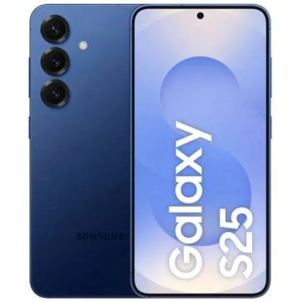 Smartphone Samsung Galaxy S25 in blu con fotocamere posteriori e display ampio