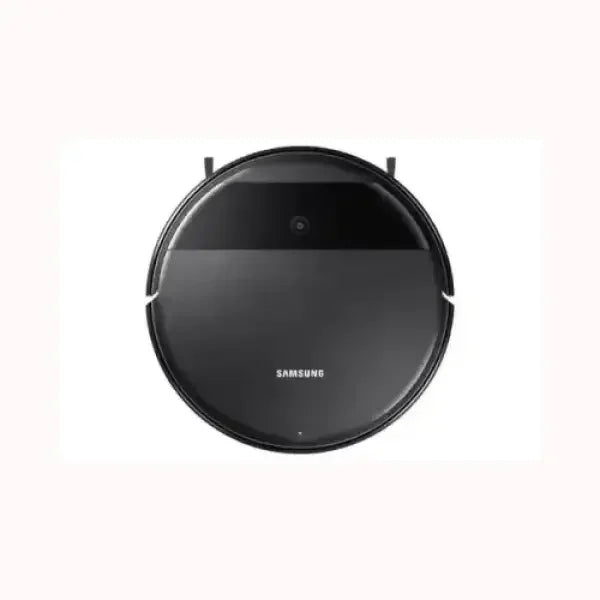 Aspirapolvere robot Samsung nero con design rotondo e sensori integrati per pulizia automatica