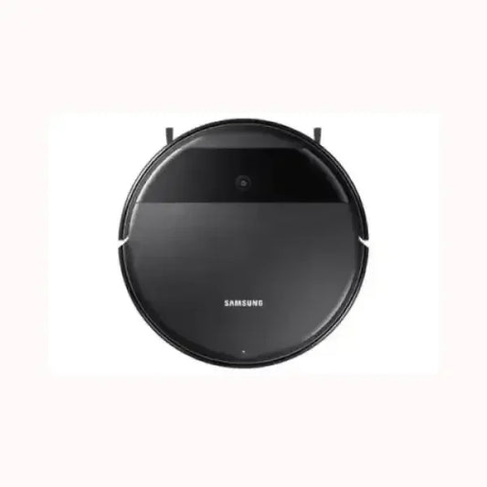 Aspirapolvere robot Samsung nero con design rotondo e sensori integrati per pulizia automatica