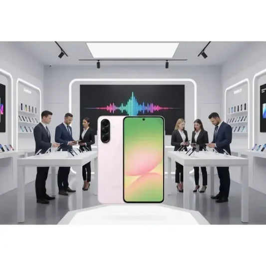 Smartphone Samsung SM-A566 con design elegante e display vibrante in un ambiente tecnologico moderno