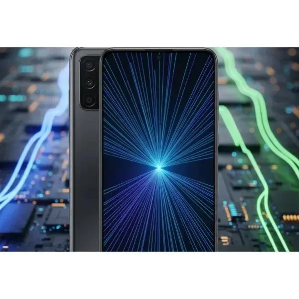 Smartphone Samsung con schermo luminoso e design moderno su sfondo tecnologico