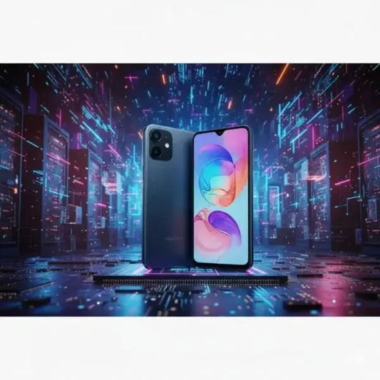 Smartphone Samsung con schermo grande e design moderno in un ambiente futuristico
