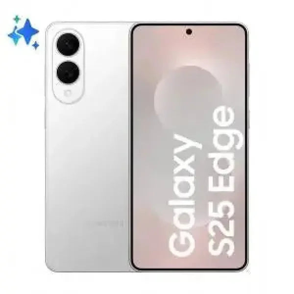 Smartphone Samsung Galaxy S25 Edge in bianco con display touchscreen e fotocamere posteriori