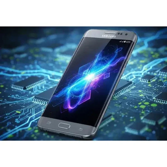 Smartphone Samsung con display vibrante e design elegante su sfondo tecnologico