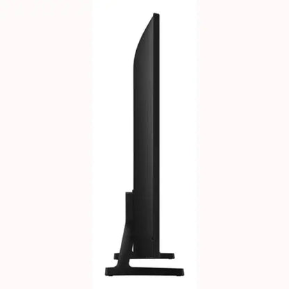 Profilo laterale sottile di samsung tv nero su piedistallo con gambe a V design slim