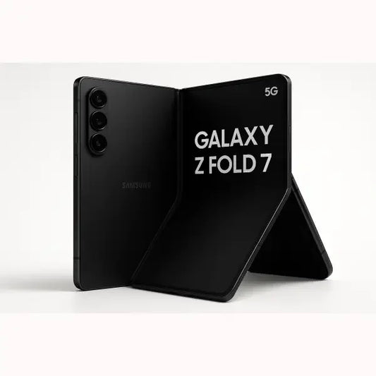 Smartphone Samsung Z Fold 7 nero pieghevole aperto a libro con tripla fotocamera e display interno 5G