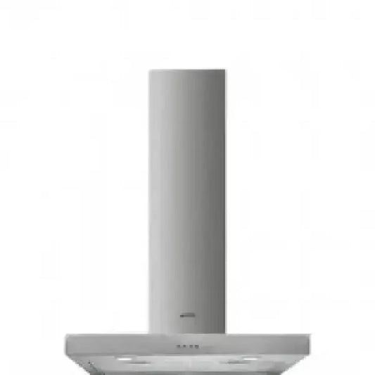 Cappa da cucina SMEG moderna in acciaio inox con design a colonna e illuminazione integrata