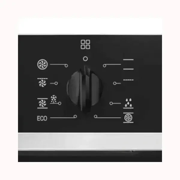 Pannello di controllo nero per forno SMEG con manopola centrale e simboli funzione chiari