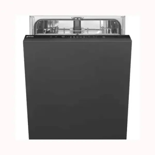 Lavastoviglie da incasso SMEG nera con pannello di controllo superiore e interno in acciaio inox