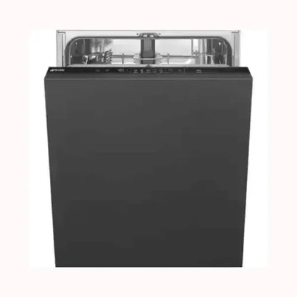 Lavastoviglie da incasso SMEG nera con pannello di controllo superiore e interno in acciaio inox
