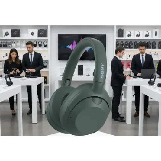 Cuffie Sony wireless con design elegante e ottima qualità audio in un ambiente moderno di lavoro
