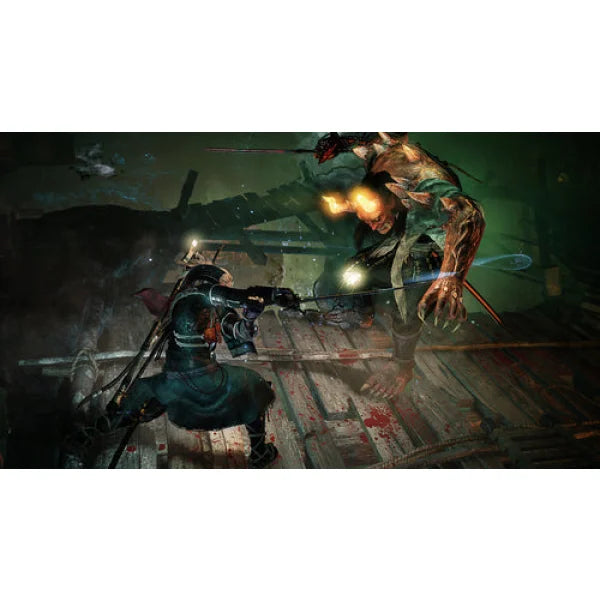 Gameplay di gioco SONY PS4 con combattimento tra guerriero e creatura demoniaca in ambiente oscuro