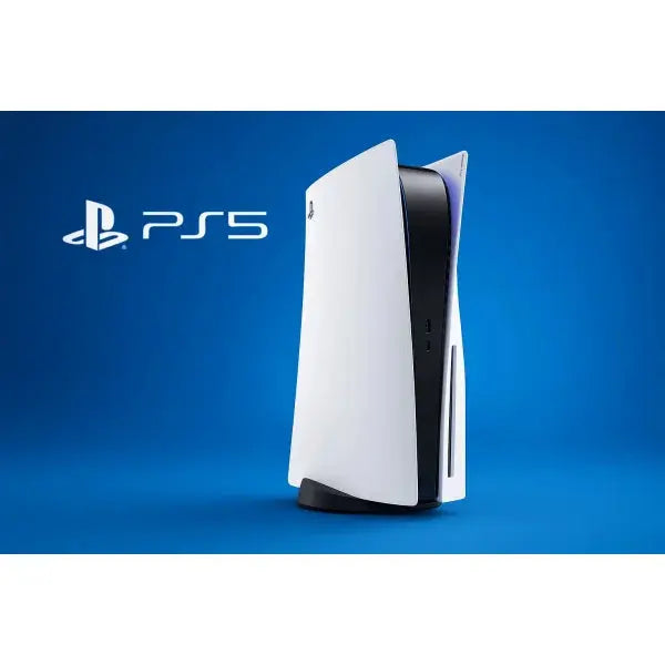 Console PS5 di Sony con design elegante su sfondo blu