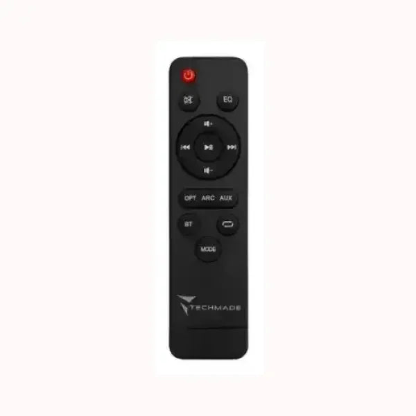 Telecomando nero Techmade per soundbar con pulsanti di controllo volume e modalità audio