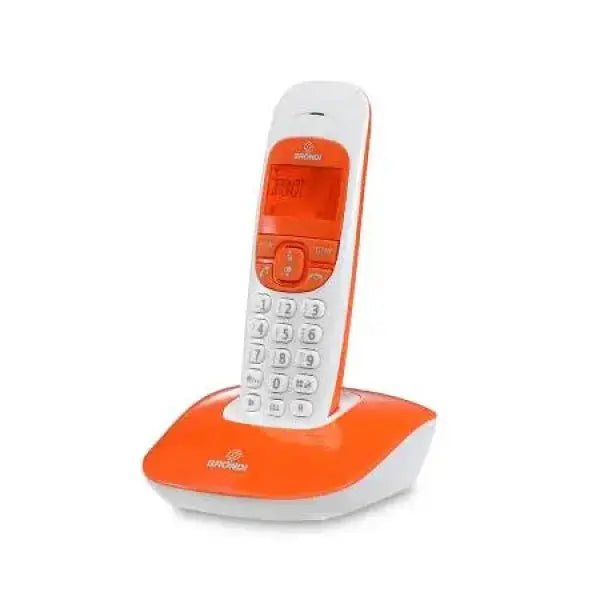 Telefono Cordless Brondi arancione con base e tastiera ergonomica per uso domestico