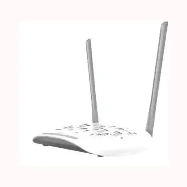Access Point TPLINK bianco con due antenne esterne per rete WiFi domestica e montaggio su tavolo o parete