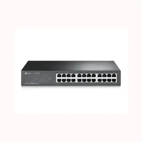Switch Ethernet 24 porte TPLINK con chassis metallico nero ideale per reti aziendali e uffici